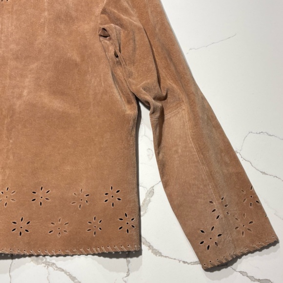 Vintage Coldwater Creek Suede Leather Jacket Laser Cut Floral Boho Women’s M - Picture 10 of 14